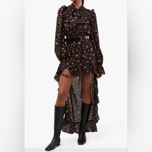 WeWoreWhat Black Dress with Red Floral Pattern High Low Size Medium NWT PTP 20